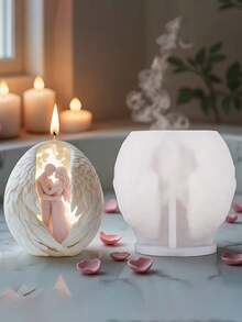 浪漫情人节情侣翅膀蜡烛硅胶模具，3D立体羽毛情侣造型，柔韧易脱模，DIY香薰工艺工具，适用于香氛蜡/石膏/树脂/水泥——完美的家居装饰礼物或派对纪念品，蜡烛制作材料 - 白色 - 查看 4