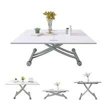 Multifunctional Dining Table, Adjustable Height Foldable Modern Coffee Table, White Banquet Table For Living Room, Dining Room - White - View 2