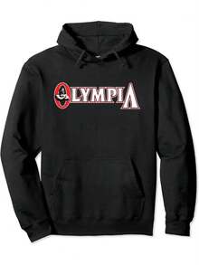 Men's Mr. Olympia Gym Hooded Sweatshirt - Bodybuilding-Inspired Olympia Logo Print, Ultra-Soft Breathable Cotton, All-Season Casual Streetwear, Regular Fit Long Sleeve Pullover For Fitness & Casual Attire (Ideal For Bodybuilding Fans & Olympia-Themed Apparel) - màu đen - Xem 1