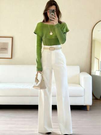 Chal de mujer de moda informal y acogedor de unicolor, nueva colección de moda premium 2026: elegante, sofisticada, minimalista para oficina y transporte, suéter de manga larga de uso diario esencial