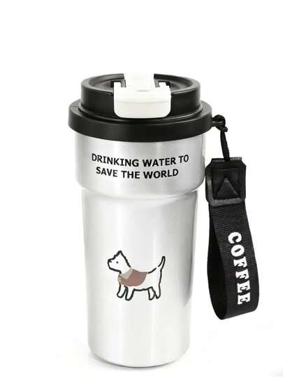 Söt katt- och hunddesignad isolerad tumbler i rostfritt stål med sugrör, 12 timmars värmebevarande, lämplig för kontor, utomhus, sport