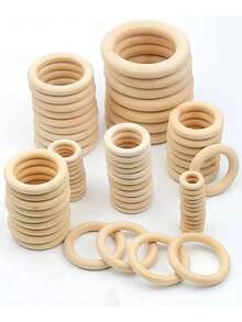 5pcs-50pcs 20-80mm Unfinished Wooden Rings Multiple Sizes Solid Color Natural Wood Circle Rings For Macrame Craft Jewelry Decorative Wooden Hoops - Wood Color - View 2