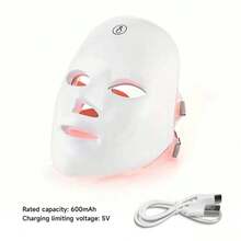 Aedwdpe LED Face Mask 7-Color Light Therapy Device, USB Rechargeable, Suitable For Facial Use - Facial Skincare Tool - 白色 - 查看 4