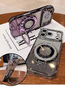 Luxury Shiny Crystal Camera Ring Phone Case, Compatible With IPhone 17 Pro Max Air 16 15 14 13 12 Pro Max - Gradient Glitter Plating, Ring Holder, Full-Body Protective Case, For Women; Compatible With Samsung Galaxy S25 Ultra S24 S23 S22 S25 Plus S25 Edge S24+ A15 A16 A55 A56 - Gold - View 8