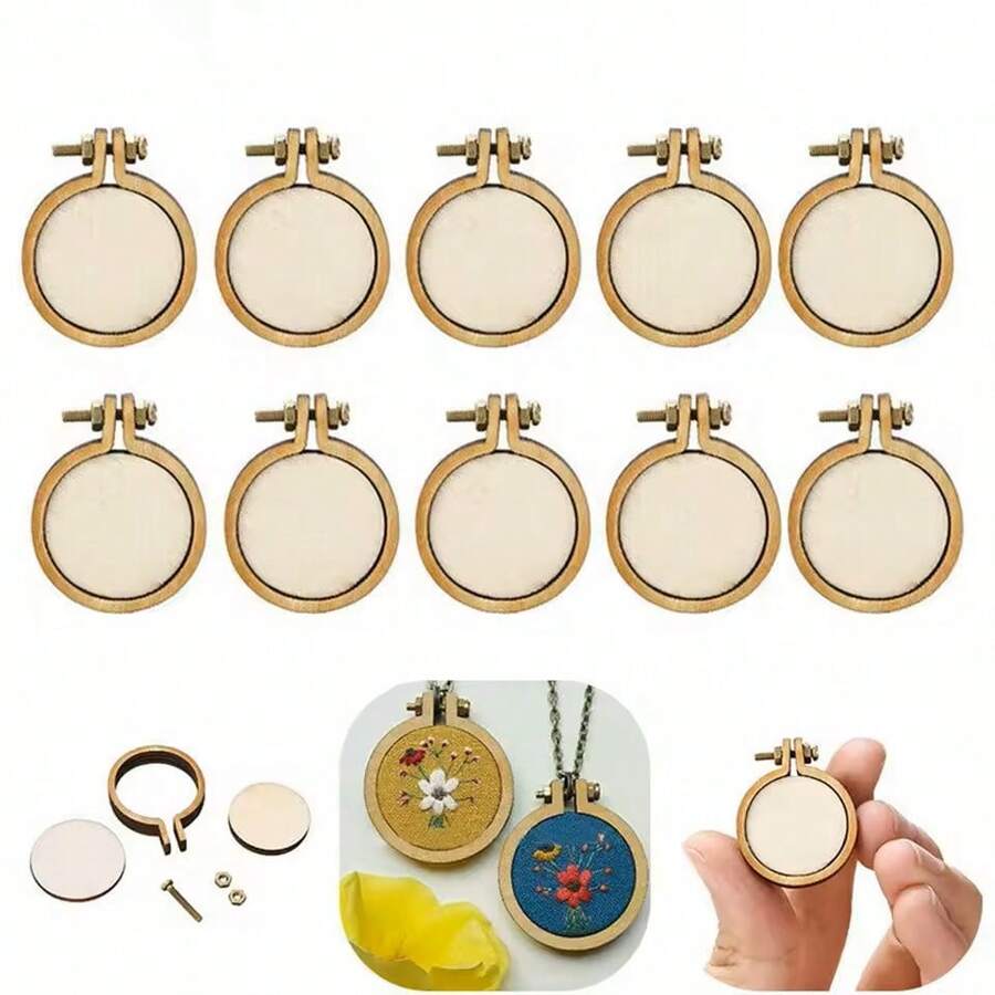 Mini Embroidery Ring Wooden Ring Mixed Circular Pendant Cross Stitching Frame Kit, Suitable For Jewelry Key Ring Craft Sewing Accessories, Cross Needle Frame Craft DIY Needle Art Fabric Painting Wall Decoration - As Picture - View 1
