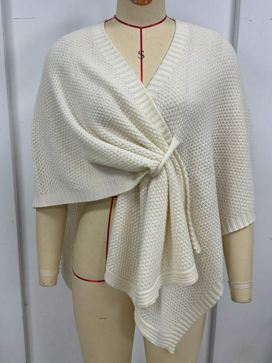كارديجان شال مريح فضفاض مصنوع من الأكريليك، تصميم أمامي متقاطع، مناسب للاستخدام اليومي، المنزل، الترفيه، السفر - بيج - مشاهدة 1