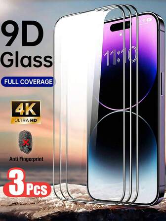 3Pcs Full Coverage High Definition Fullglue 2.5D 9H Cost Effective Phone Screen Protector With Tempered Glass, Compatible With Phone 16E/16/16 Plus/16 Pro/16 Pro Max,15/15Plus/15Pro/15Pro Max,Phone14/14Plus/14Pro/14Pro Max,Phone13/13Mini/13Pro/13Pro Max,Phone12/12Mini/12Pro/12Pro Max,Phone11/11Pro/11Pro Max,PhoneX/XS/XS Max,Phone 8/8Plus/7/7Plus Series, Anti-Fall, Anti-Scratch, Delicate Touch, No Fingerprint