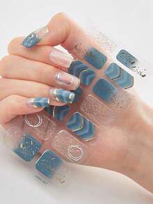 2片/套 全覆盖防水美甲贴纸，渐变金属效果美甲贴，美甲装饰贴，适合日常女性使用 - 彩色 - 查看 15