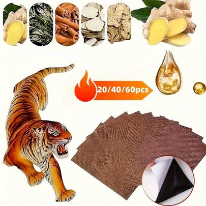 20/40/60pcs Natural Tiger Balm Patches, Chinese Herbal Hot Compress, Long-Lasting Super Strong, Non-Electric, Suitable For Back, Knee, Neck, Shoulder, Muscle And Joint Relief