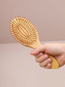 Bamboo Hair Brush, Natural Wooden Anti-Static Smooth Hair Scalp Massage Comb, Air Cushion Styling Tool, Unisex, Christmas Gift - Apricot - View 2