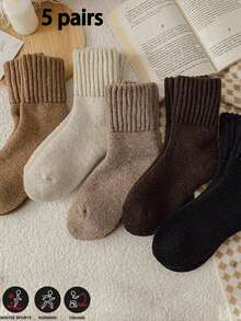 5双装女士冬季保暖加厚针织柔软可爱复古休闲五趾袜毛绒编织袜女士加厚保暖袜搭配雪地靴或短靴多规格选择套装2双装6双装10双装 - 彩色 - 查看 1
