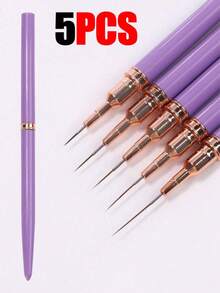 Juego de 5 pinceles de línea para uñas, pincel delgado de rayas, pincel para pintura de gel UV, diseño de uñas, bolígrafo, herramientas profesionales para uñas, adecuado para principiantes de arte de uñas, manicura, salón, hogar, DIY para niñas y mujeres - Morado - Ver 1