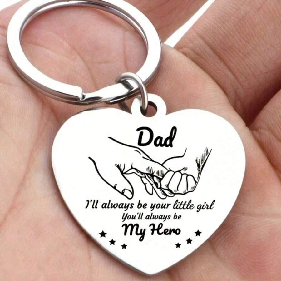 1pc To Dad Heart Shaped Hand In Hand Stainless Steel Keychain Gifts For Father's Day Birthday Gifts From Son Or Daughter