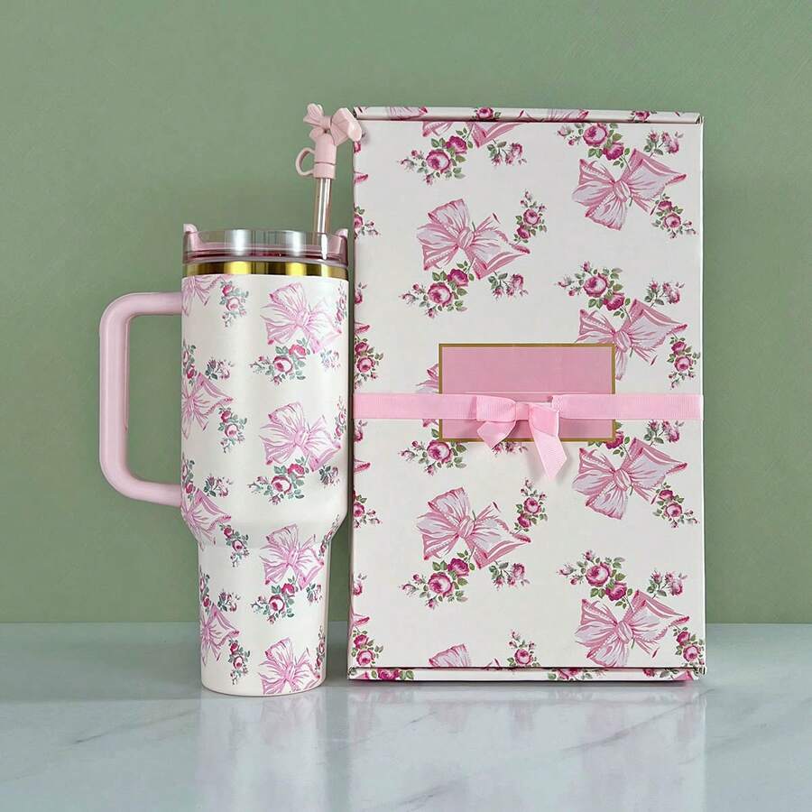 (Social Box Packaging)40 Oz H2.0 Insulated Tumbler** Witah A Comfortable Handle, Featuring Double-Walled Vacuum Insulated Stainless Steel Construction. This High-Quality Drinkware Keeps Your Beverages At The Perfect Temperature, Whether It's Hot Or Cold, Ensuring The Original Taste Is Preserved For Longer Periods. Designed To Be Lightweight And Portable, It's Perfect For Outdoor Activities Like Camping, Hiking, Driving, And Travel. With A Large Capacity, It Meets Your Hydration Needs Throughout The Day. Stylish And Convenient To Carry, It's An Ideal Choice For Outdoor Enthusiasts And Makes A Thoughtful And Practical Gift, Whether For Friends Or Family. - Gift Box Butterfly Pink - 查看 1