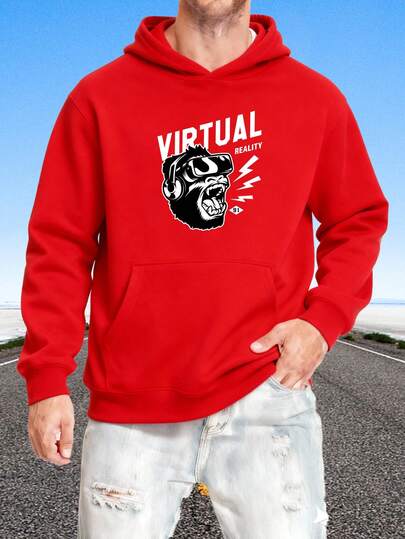 Suéter de cuello redondo con capucha para hombres Sudadera con capucha negra con estampado de realidad virtual y lema Virtual Reality para uso casual y gaming Regalos festivos
