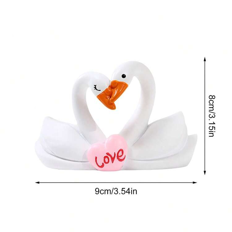 Figura de pareja de cisnes de resina para San Valentín, adornos de escritorio para el hogar y fiestas navideñas. - Blanco - Añade 7