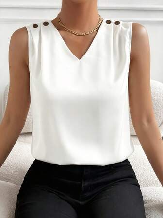 ELVA 女士纯色无袖衬衫，时尚、浪漫、优雅，纯色设计，休闲、办公、商务休闲皆宜，适合情人节、新年等场合。