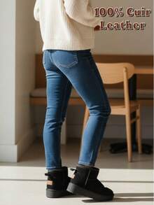 Casual Minimalist Solid Color Thick Sole Warm Women Ankle Boots 100% Leather - Black - View 4