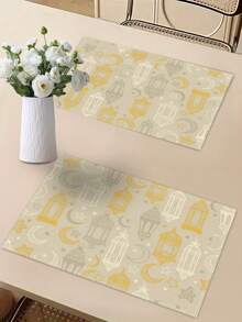 Manteles individuales y camino de mesa de lino para Ramadán (2/4/6/8 piezas) - Diseño de luna nueva con estrellas y farolillo Farnus, 12x18 pulgadas, adecuado para decoración del hogar, decoración de fiestas, reuniones festivas, decoración de Ramadán, cocina, restaurante, decoración de mesa de comedor del hogar - Multicolor - Ver 7