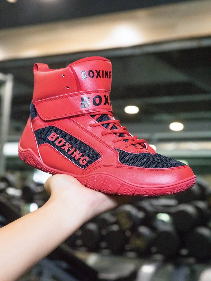 经典男士拳击鞋，专业比赛拳击摔跤运动鞋，舒适防滑耐穿高帮运动鞋