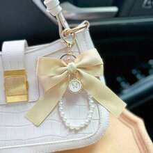 1 Beige Faux Pearl Chain Large Minimalist Fashion Bag Pendant Car Keychain Personalized Ribbon Bow Tie Pendant Suitable For Women Bag Accessories Gift Gift Accessories Decor For Teen Girls Women College Students Rookies & White-Collar Workers Car Accessories Women Key Chain Charms Wristlet Keychain Bow Keychain School Supplies Teacher Gifts Back To School Teacher Accessories Valentines - 黑色 - 查看 7
