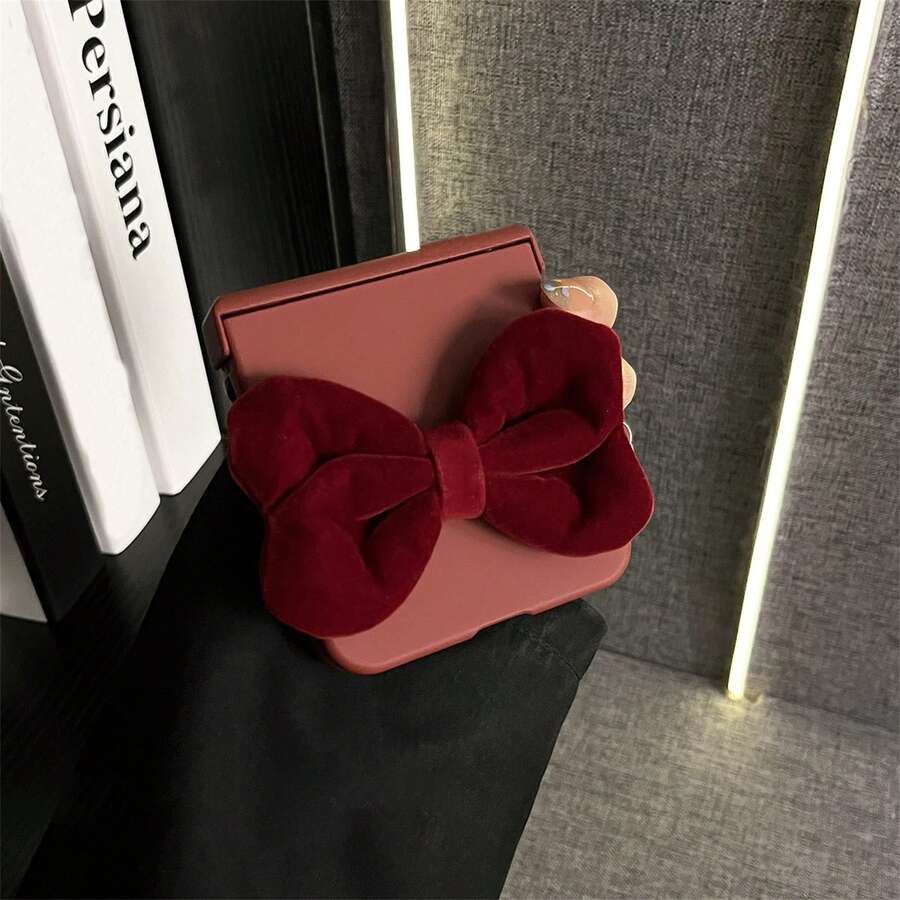 Koreanischer Stil Burgunderroter Samt Schleife minimalistische Handyhülle, kompatibel mit Samsung Galaxy ZFlip7, Flip8, Z Flip6, ZFlip 5, stoßfeste Rückseite - Bordeaux - Übersicht 1