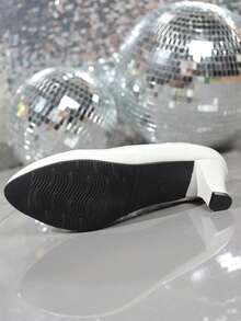 Women's High Heels, Pointed Toe, Chunky Low Heel, Solid Color Design, Simple Style, Gorgeous And Comfortable, Casual, Suitable For Home Office, Daily Commuting. - 白色 - 查看 5