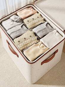 2pcs/1pc Dustproof Storage Box With Lid Large Capacity Foldable Clothes Storage Box Double Thickness Moisture-Proof Storage Box, Under-Bed Storage - Beige - View 5