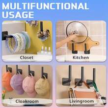 1/4/8pcs Plastic L-Hooks, Bathroom Decor And Accessories, Strong Adhesive Hooks, Multi-Functional Hat Organizer, Space Saving Self-Adhesive Hooks, Drill-Free Wall Hanging Keys, Coat Towel Bag Key Hooks For Keys, Hats, Towels, Space, Hat Organizer - Black - View 3