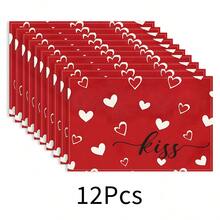 1件/4件装心形图案情人节节日餐垫，礼品餐垫，早餐餐垫，厨房配件，易于清洁，适用于家庭、餐厅、餐厅装饰、餐桌装饰、节日装饰 - 紅色 - 查看 32