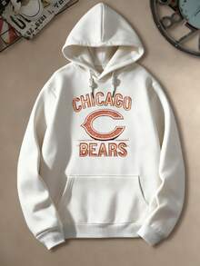 Women'S Casual Pullover Hooded Sweatshirt With Bears Chicago Logo Print With Glitter Effect | Long Sleeve, Hooded, Regular Fit, With Kangaroo Pocket, Streetwear For Winter Fall, As Gifts PLUS SIZE - 白色 - 查看 2