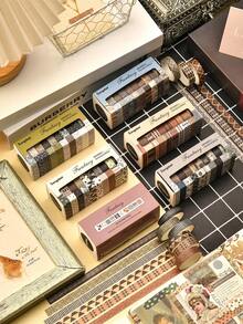 10rolls Fantasy Vintage Stamp Washi Tape, European Style Decorative Background Tape For Journaling, Scrapbooking, DIY Crafts And Planner Decorating - Multicolor - View 11