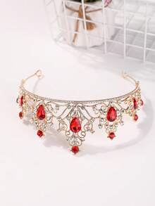 1件新娘头饰，优雅闪亮水晶皇冠发箍婚礼发饰，皇冠，头饰，服装皇冠 - 紅色 - 查看 6