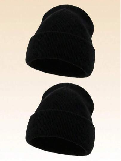 2 stycken unisex termiska enfärgade stickade hinkmössor för utomhusbruk, lämpliga för dagligt bruk