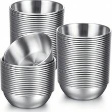 طبق صلصة من الفولاذ المقاوم للصدأ، طبق فردي صغير للحصة الواحدة، طبق دائري لتتبيلة التوابل، طبق معدني صغير لتحضير التوابل والصلصات والصويا - فضي - مشاهدة 10