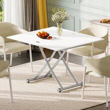 Multifunctional Dining Table, Adjustable Height Foldable Modern Coffee Table, White Banquet Table For Living Room, Dining Room - White - View 9