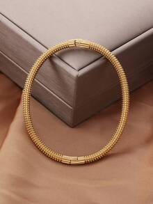 1pc 18K Gold Plated Stainless Steel Spiral Bracelet For Women, Fashionable, Elegant, Waterproof Bangle Suitable For Daily Wear, Vacation, Party And More Occasions - Thread - View 3