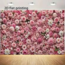 1 pieza Bandera plana 2D romántica de flores rosas de poliéster para fiestas, diseño de rosas y peonías en floración para el Día de San Valentín, bodas, celebraciones del hogar y el jardín, telón de fondo de estudio, eventos al aire libre