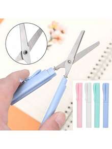 1pc Random Color Mini Portable Folding Scissors - Compact, Sharp, For Crafting, DIY, And Everyday Use - Light Blue, Pink, Mint Green Handles - Perfect For School, Office, And Travel,Christmas, Paper Cutting, Packaging Cutting