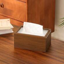 1 Stück Taschentuchbox in Walnussfarbe, Holzfarbene Papierbox für Wohnzimmer, Tischablage, Aufbewahrungsbox, Badezimmer, Heimdekoration, Taschentuchbehälter, Küchenausstattung - Verschiedenfarbig - Übersicht 6