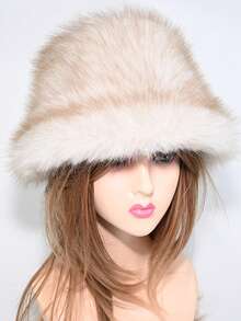 1pc Faux Fox Fur Bucket Hat, Faux Mink Fur Thick & Versatile Luxury Gift Cap