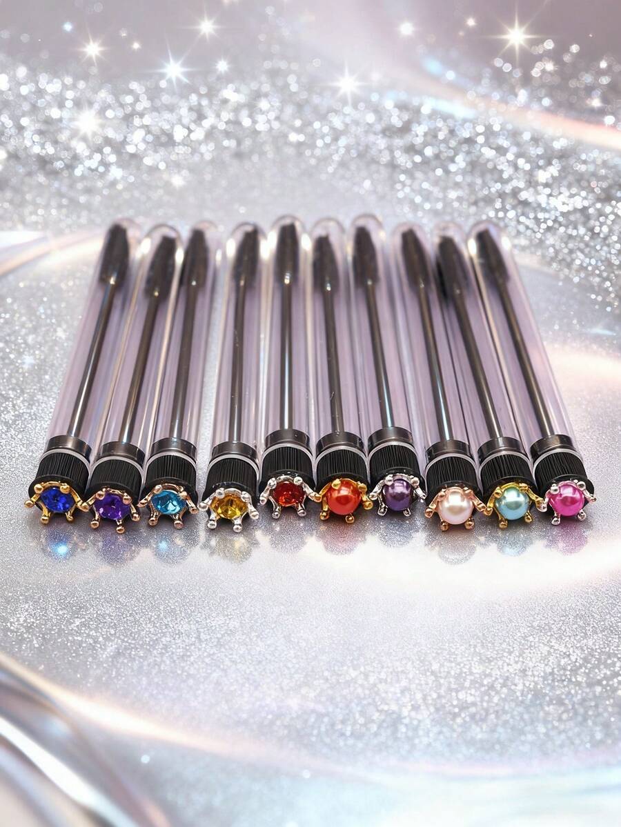 1/3/5/7支装心形钻石珍珠彩色试管睫毛眉刷，便携式旅行化妆刷 - 彩色 - 查看 1