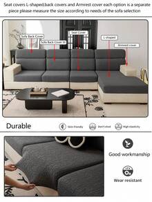 1pc Stretch Sofa Cover, Anti-Slip Anti-Spill Full Coverage Fabric Thickened 4-Season Sofa Seat Cushion Cover, Machine Washable, Pet Friendly, Fits For Bedroom, Office, Living Room, L-Shaped And 1/2/3/4 Seater Sofas - Moon Gray - View 10