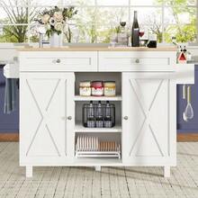 Modern Kitchen Island, Kitchen Cabinet, Sideboard, Serving Cart With Wood Finish, Multifunctional Dining Table With Storage, Serving Cart With Snack Shelves, White - White - View 4