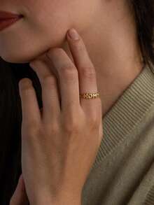 Customized Bubble Letter Ring, 3D Balloon Letter Ring, Exquisite Personalized Ring, Minimalist Open Ring, Couple Gift, Christmas Gift Suitable For Mom, Wife, Valentine's Day Gift, Anniversary Gift - Gold - View 7