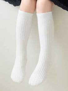 1 Pair Simple Solid Color Crew Socks For Children & Teenagers, Breathable Fall & Winter Design - White - View 9
