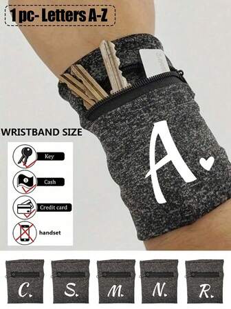 1 Pc Grey Lightweight Zippered Wristlet With Initials A-Z, Portable Zipper Running Bag ,Can Hold Keys And Cards, Breathable Arm Bag, Mini Coin Purse, Suitable For Outdoor Sports And Running, A Thoughtful Gift For Sports Enthusiasts,Sending Birthday Gifts To Family And Friends For Holidays,Christmas, Valentine's Day,Perfect For Gym, Fitness, Sports And Cycling, Unisex,Keep Orderly And During Exercise