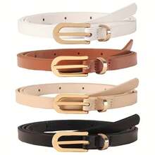 5pcs/2pcs/1pc Women's Fashion Casual Belt Set, Simple Gold Buckle Belt, Suitable For Dates, Banquets, Parties And Casual Wear, All Seasons, Can Be Paired With Dresses And Jeans - Multicolor - View 2