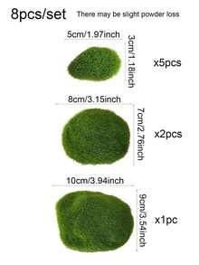 8pcs Artificial Moss Stones, Green Realistic Moss Balls And Rocks, Suitable For Flower Arranging, Fairy Gardens And DIY, Made Of Super Fine Fiber, Seasonal Decor, Garden Accents And Craft Projects, Miniature Landscape, Wall Decor And Photography Props, Outdoor Rock Garden Decor, Party And Holiday Decorations, Boho Style, Bedroom Decor Accessories, Valentine's Day And Mother's Day Decor, Spring Decor
