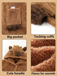 Cute Capybara Coral Fleece Pajamas, Cartoon Sweet Capybara Plush Sleepwear For Women, Autumn/Winter Bathroom Decor - Multicolor - View 7